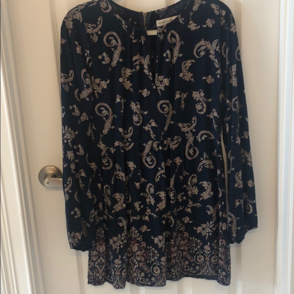 Detailed Navy Long Sleeve Dress